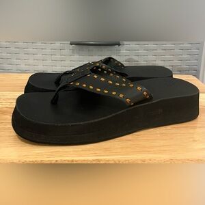 Reef Women’s Sz 9 Platform Flip Flops Black Chunky Wedge Sandals Cushion Vtg Y2K